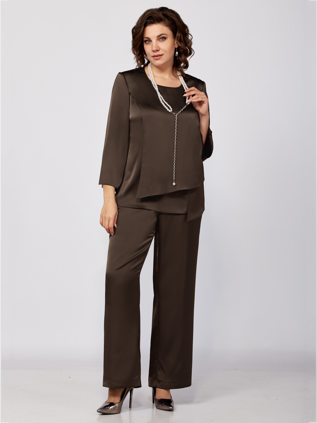 1342-1 г.шоколад рр 52-56 (3) Костюмы-Мишель стиль-1342