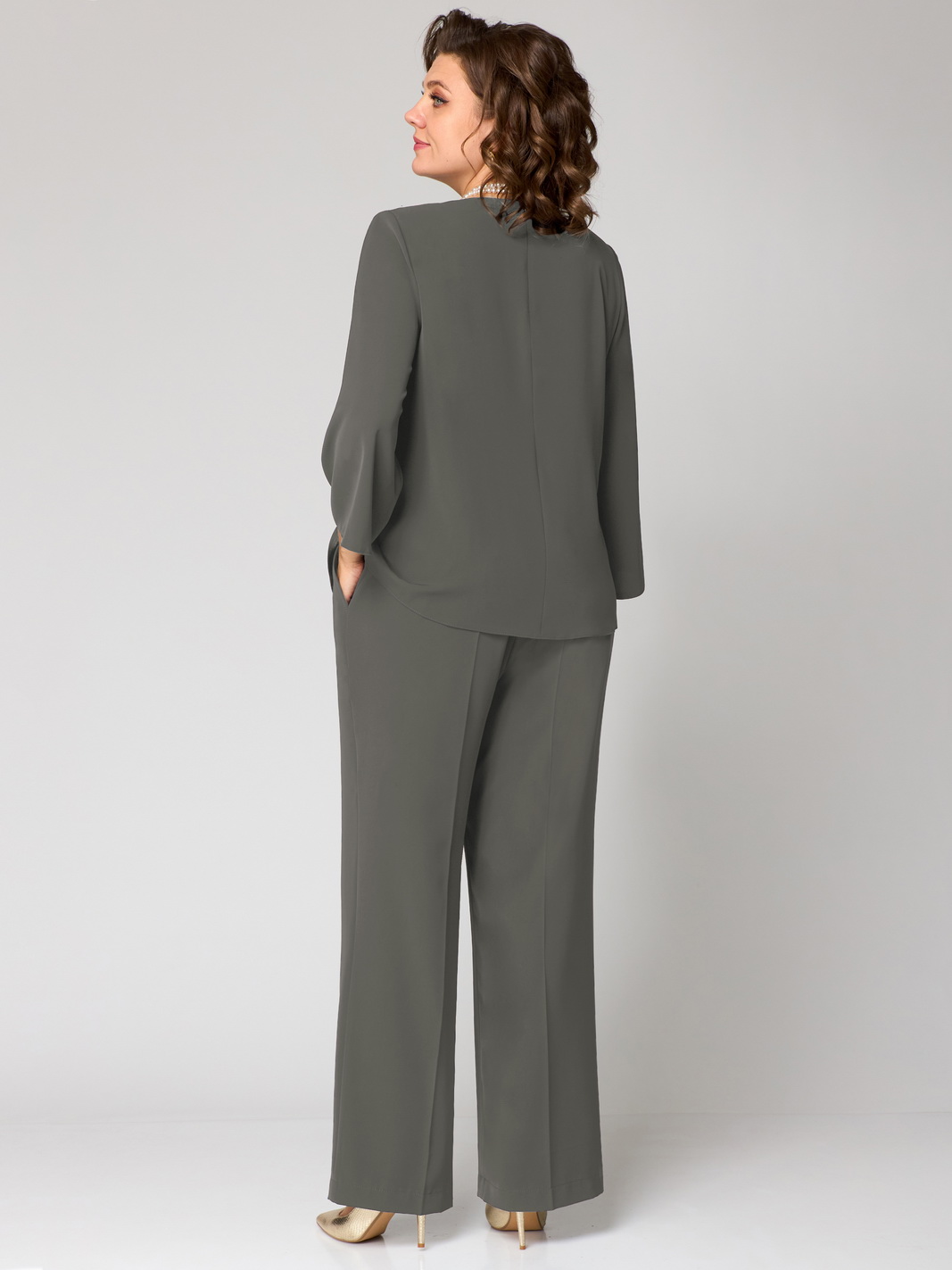 1342 оливково-серый рр 52-56 (2) Костюмы-Мишель стиль-1342