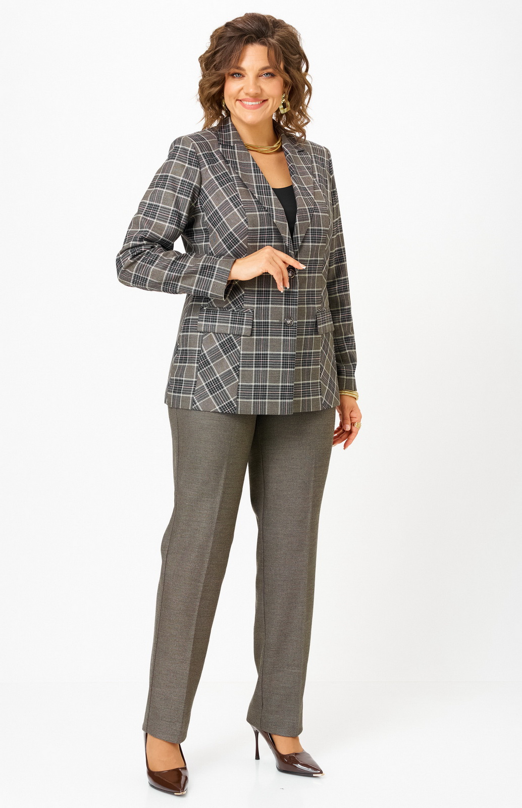 412 596 клетка коричневый (1) Костюмы-БелЭльСтиль-412-596