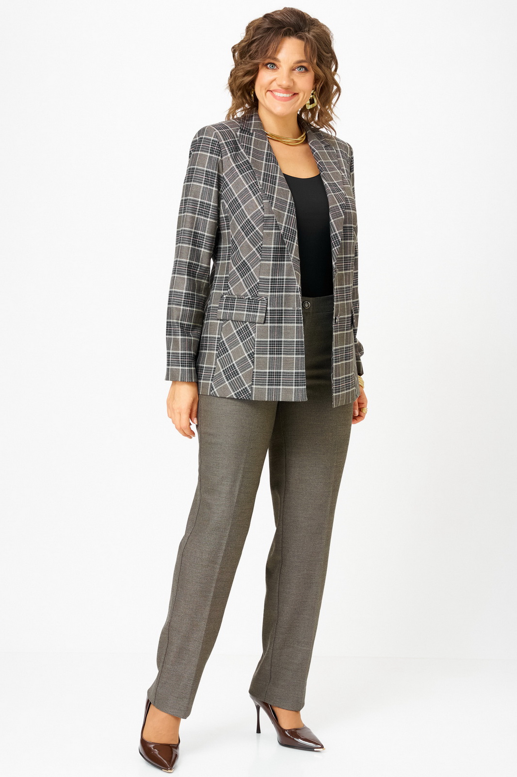 412 596 клетка коричневый (2) Костюмы-БелЭльСтиль-412-596