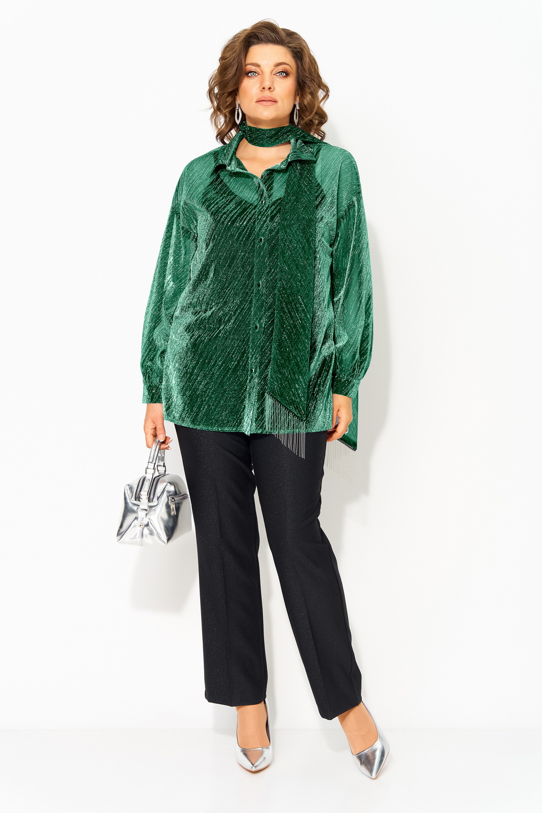 М 1496 БрПн-изумруд Блузки-Лилиана-1496