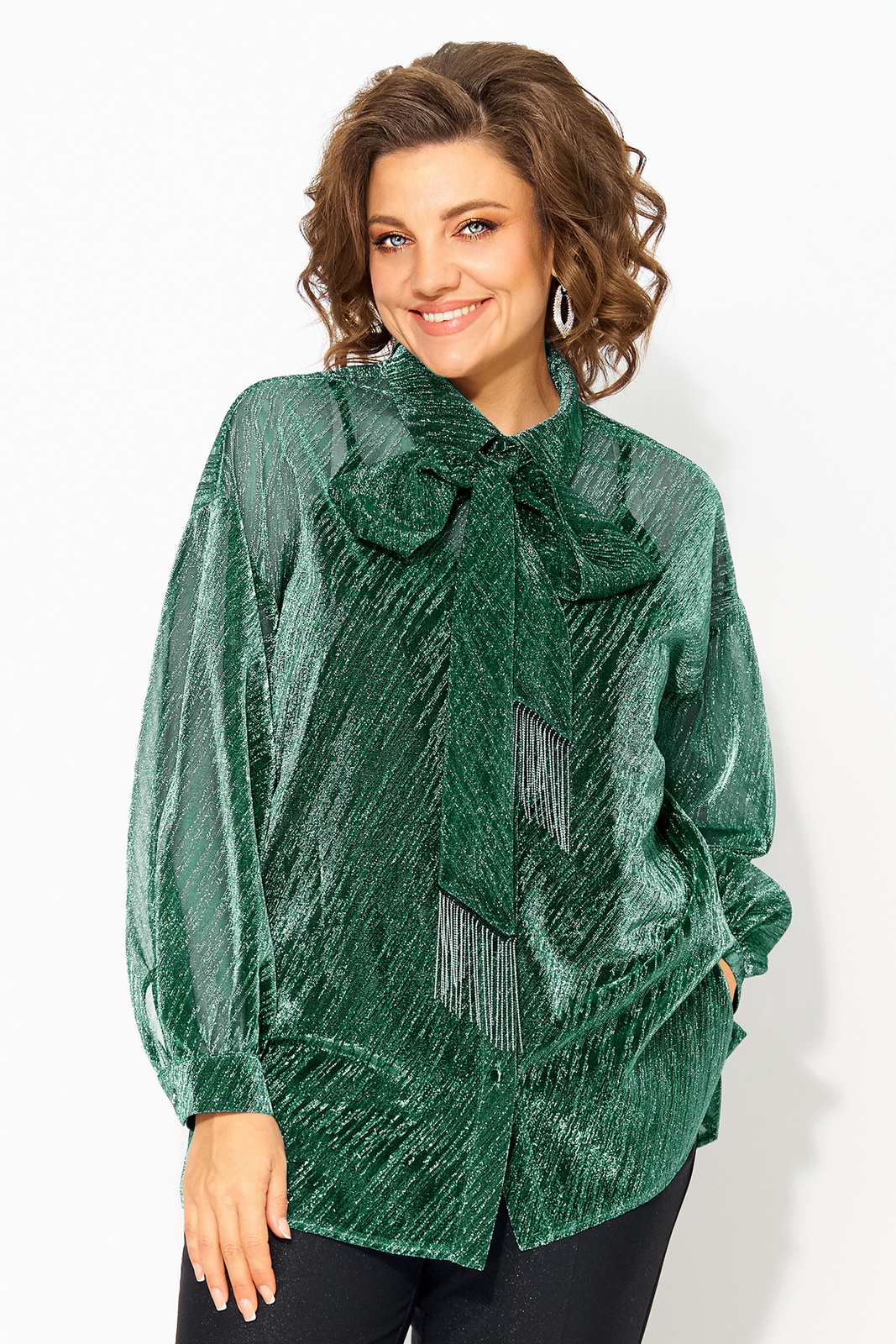 М 1496-изумруд (1) Блузки-Лилиана-1496