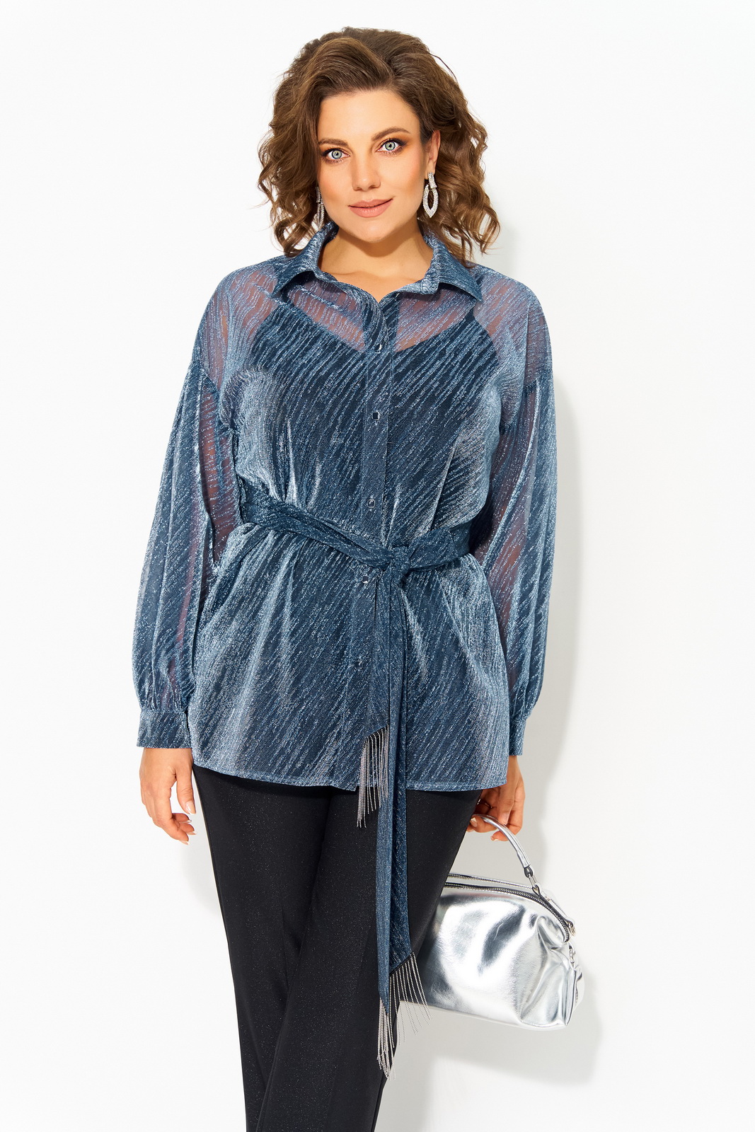 М 1496-синий детали 2 Блузки-Лилиана-1496