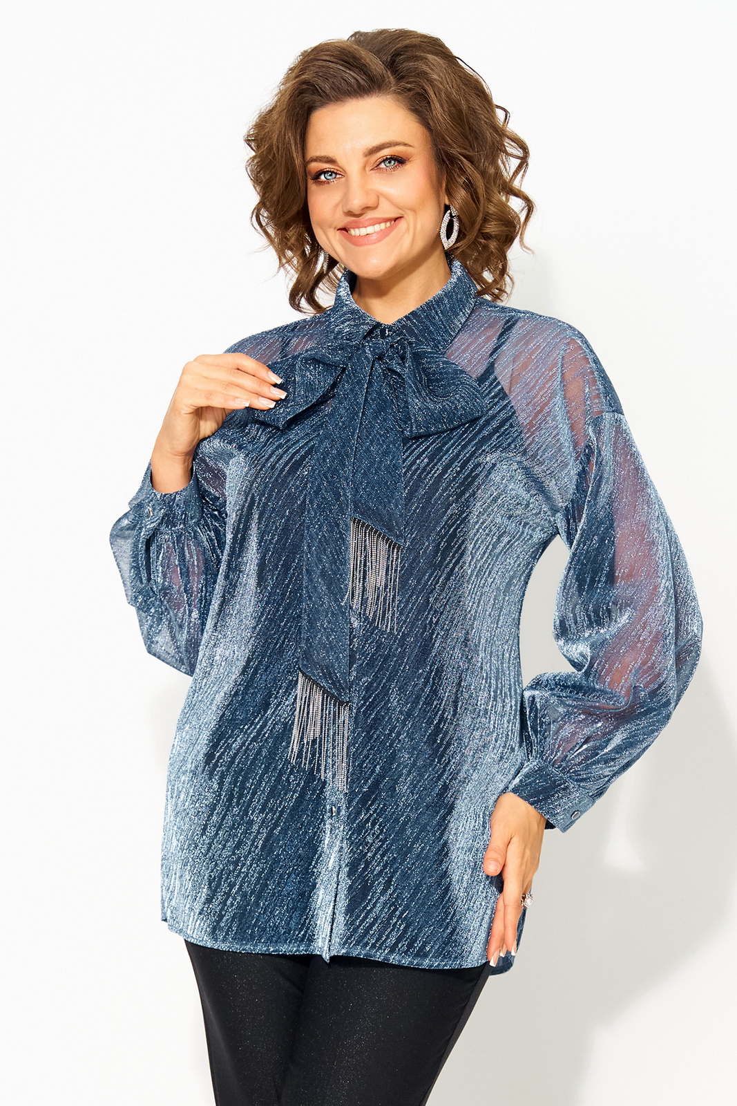 М 1496-синий Блузки-Лилиана-1496