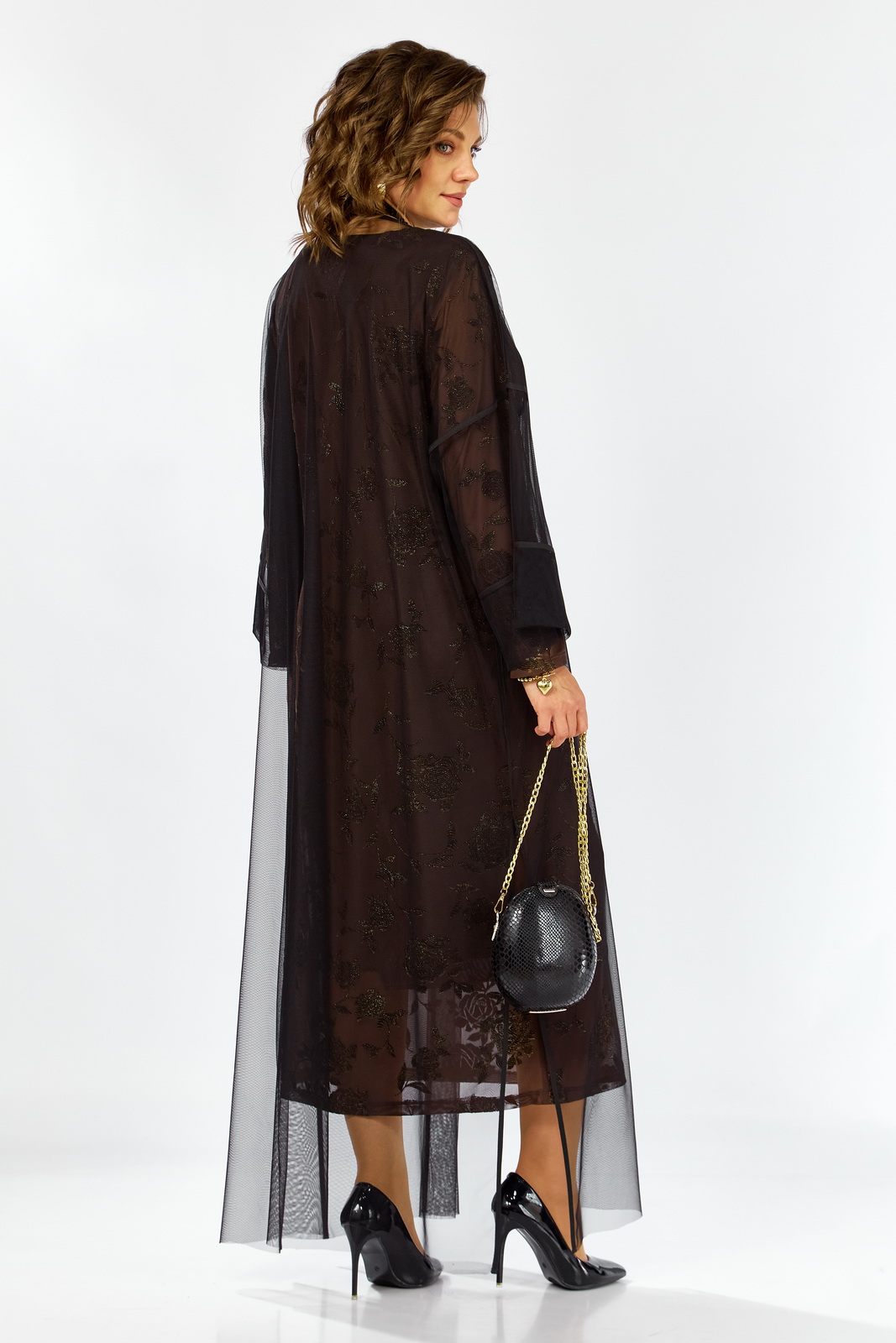 М 25306 шоколад+сетка р.48-54.... Платья-LADY SECRET-25306