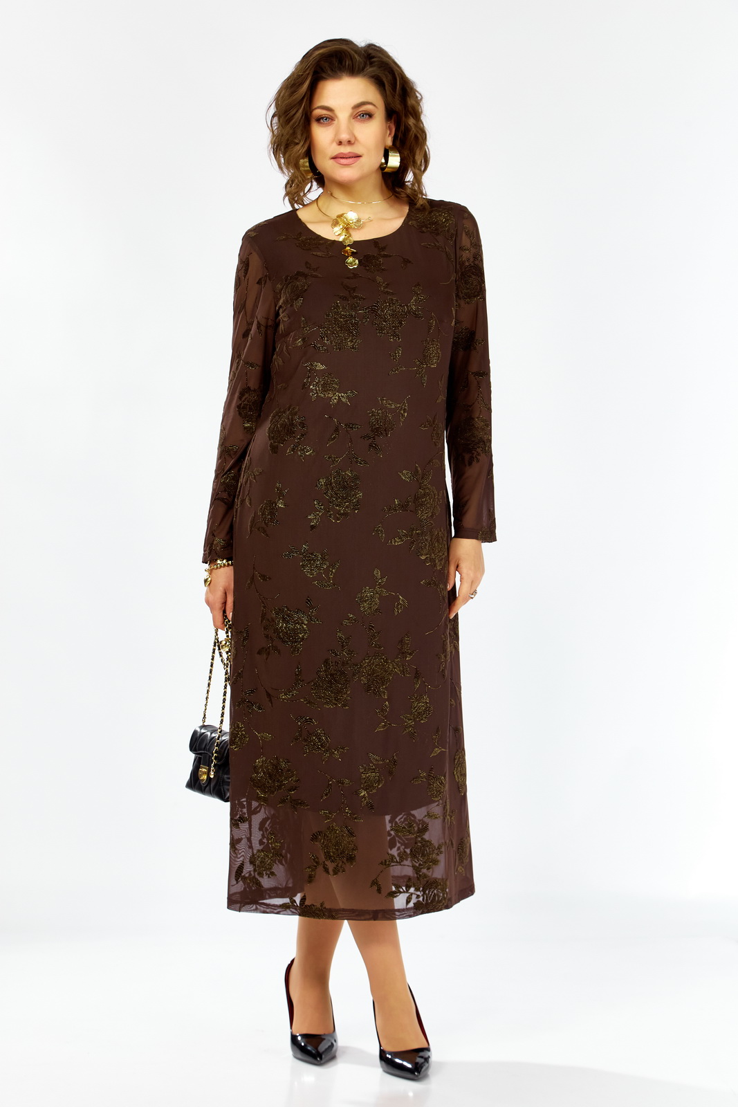 М 25306 шоколад+сетка р.48-54..... Платья-LADY SECRET-25306