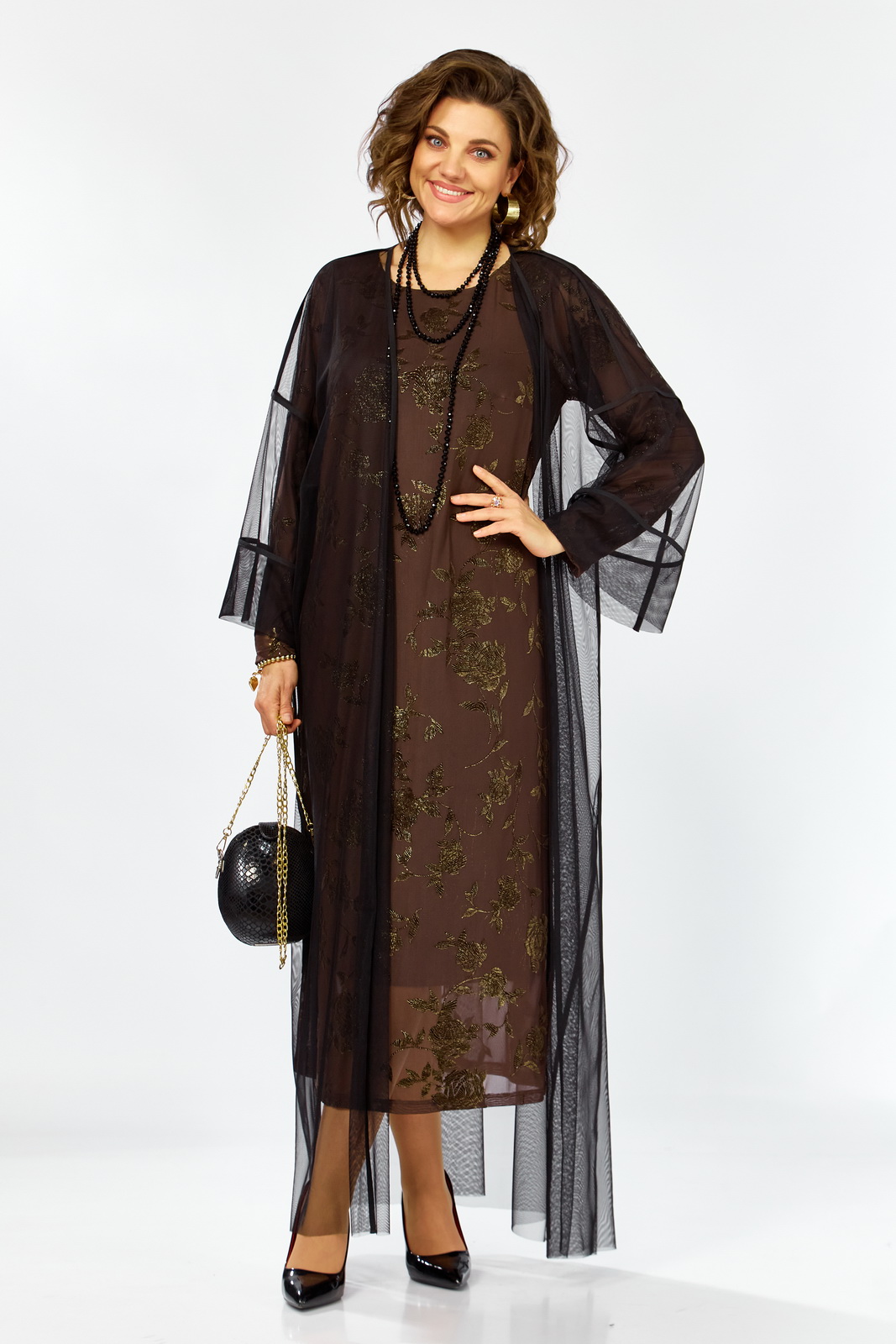М 25306 шоколад+сетка р.48-54... Платья-LADY SECRET-25306
