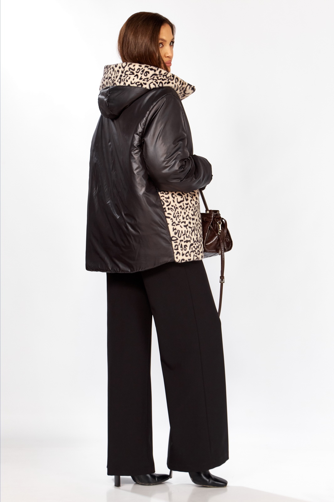 М 7296 черный+беж.лео р.50-56...... Куртки-LADY SECRET-7296