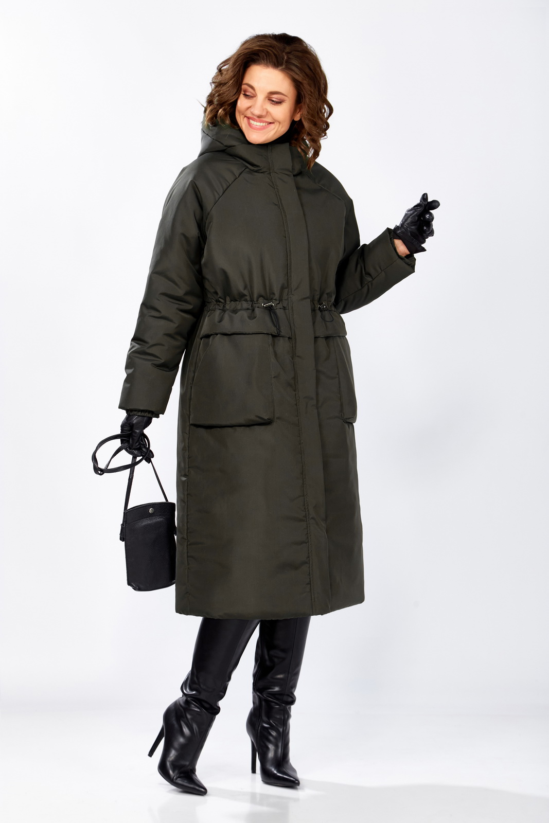 М 8295 Хаки р.48-54.. Пальто-LADY SECRET-8295