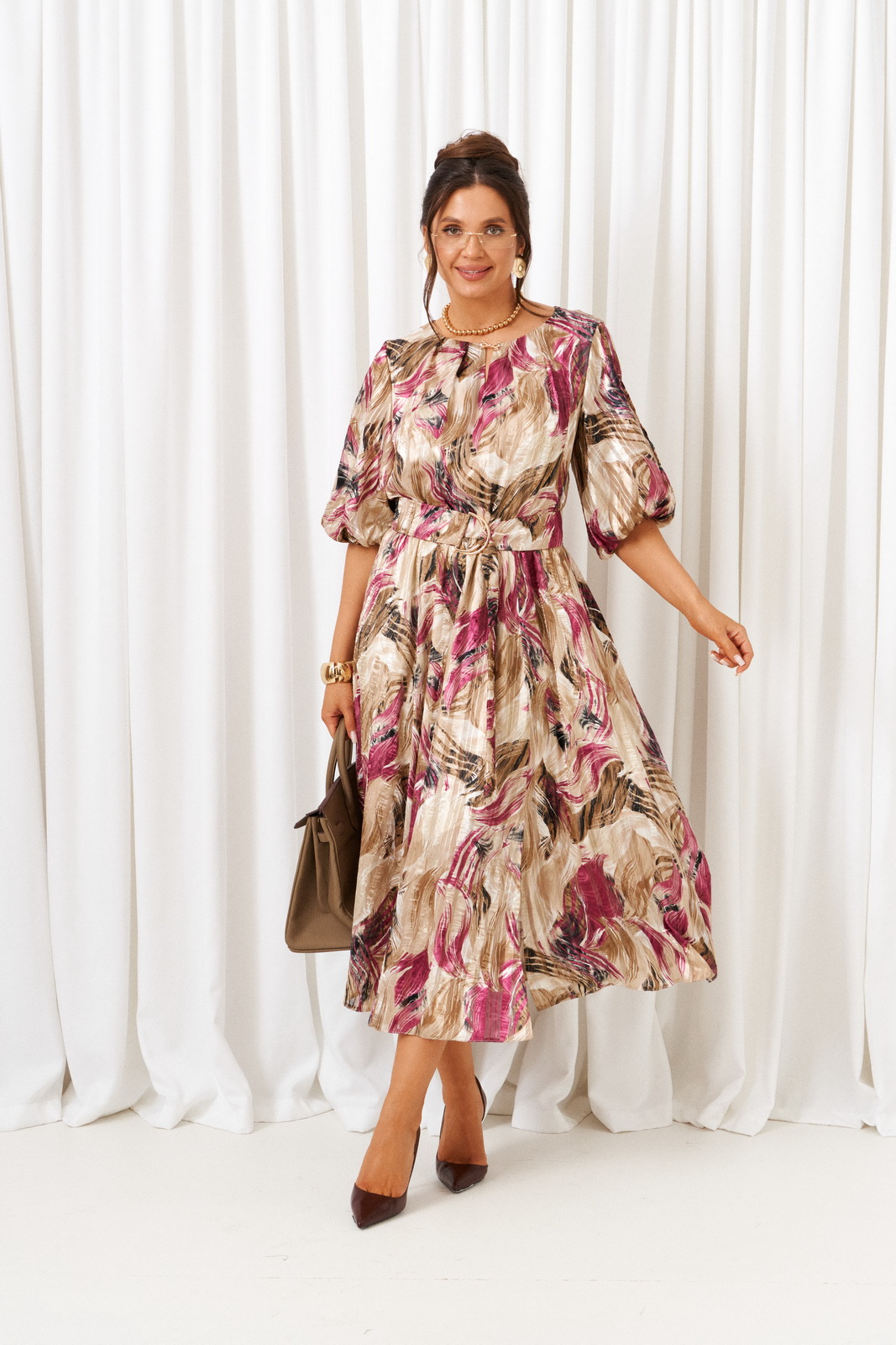 6412 бежево-борджовый(1) Платья-Beautiful&Free-6412